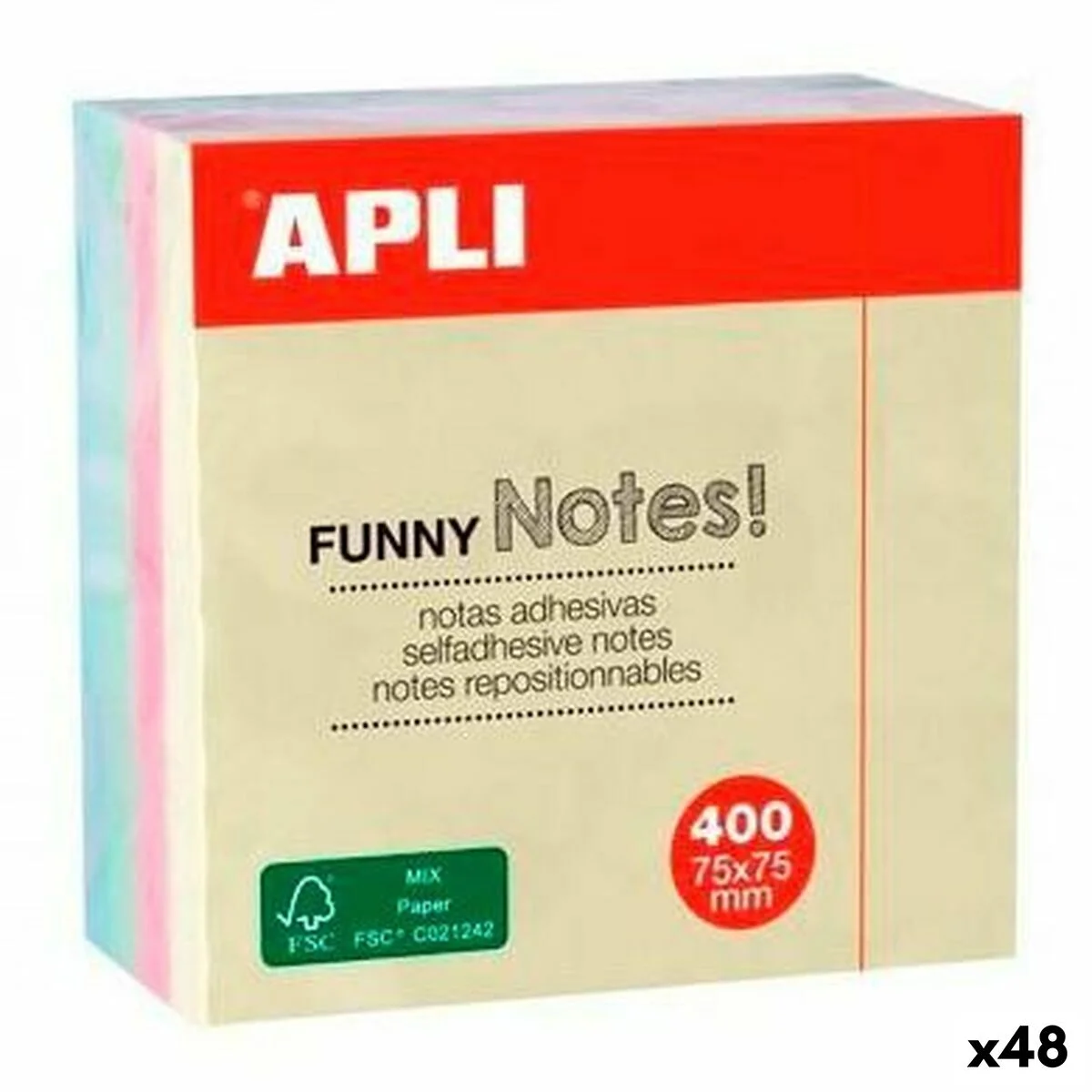 Notas Adhesivas Apli FUNNY Multicolor 75 x 75 mm (48 Unidades)
