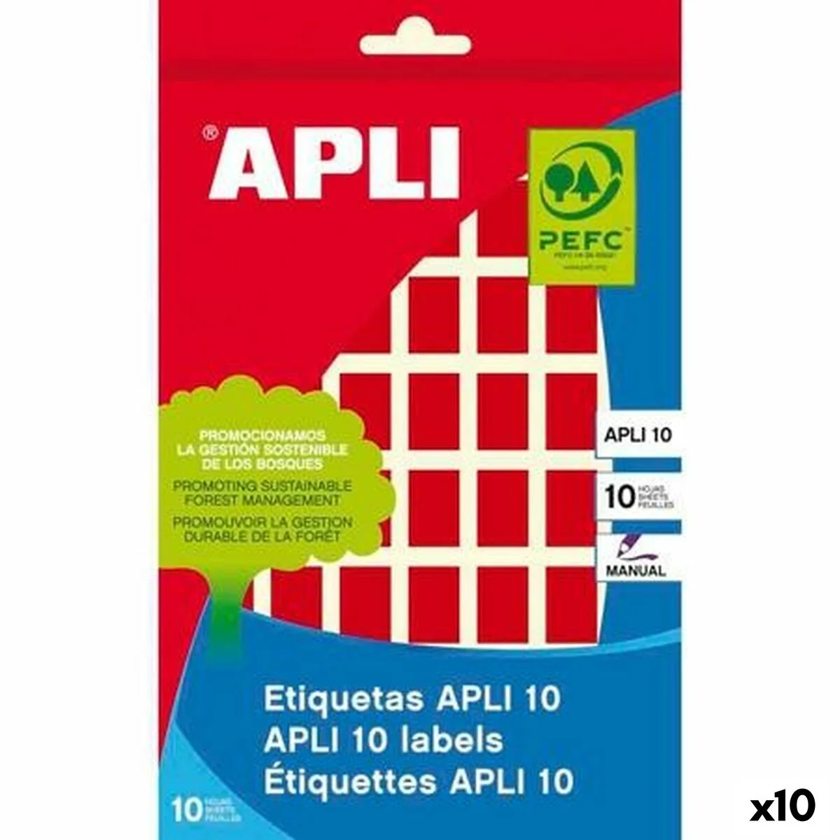 Etiquetas adhesivas Apli Rojo Papel 8 Hojas 12 x 18 mm (10 Unidades)