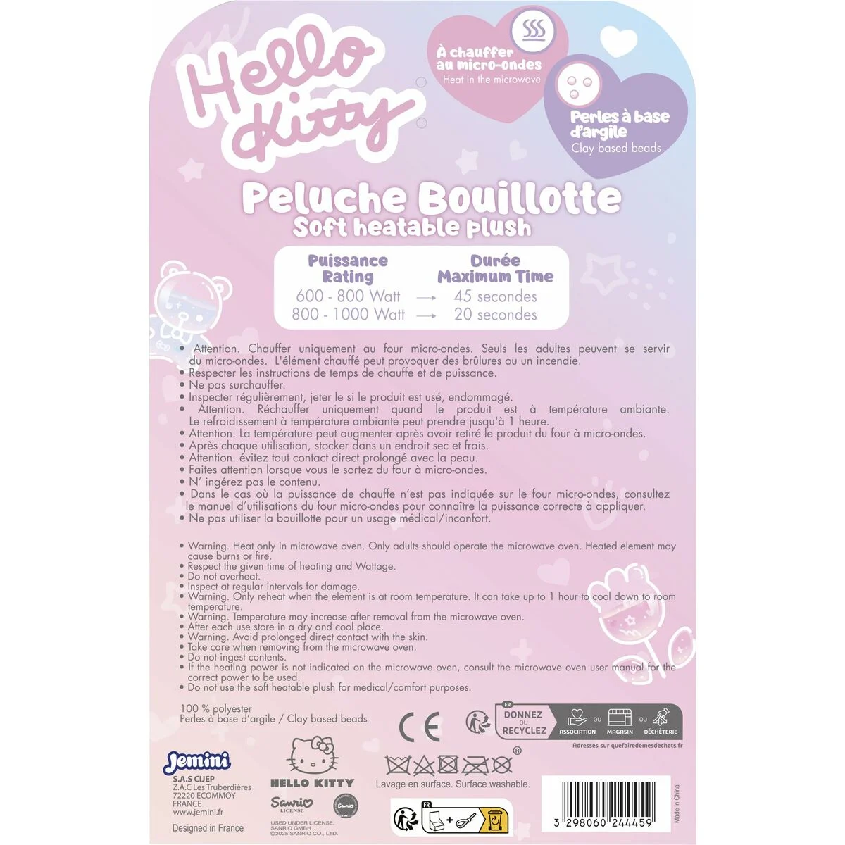 Peluche Jemini Hello Kitty Blanco Rosa