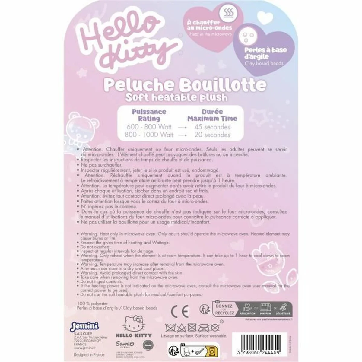 Peluche Jemini Hello Kitty Blanco Rosa