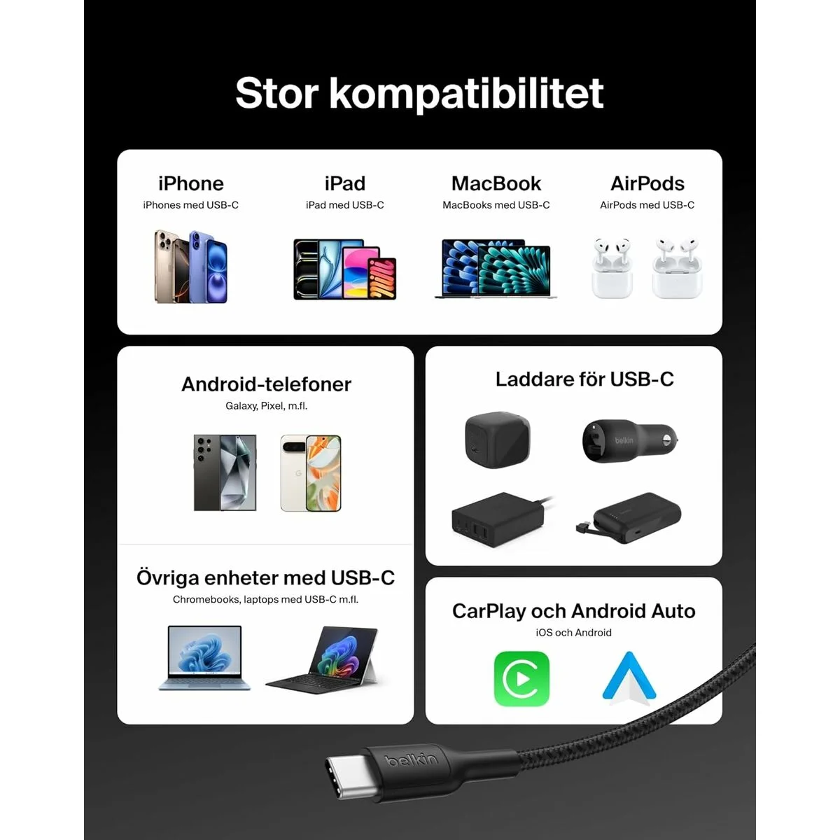 Cable USB a Lightning Belkin CAB025HQ2MBK Negro 2 m