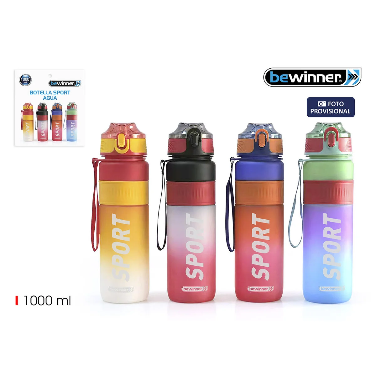 Botella de Agua Bewinner Multicolor 1 L 7,8 x 28 cm (12 Unidades)