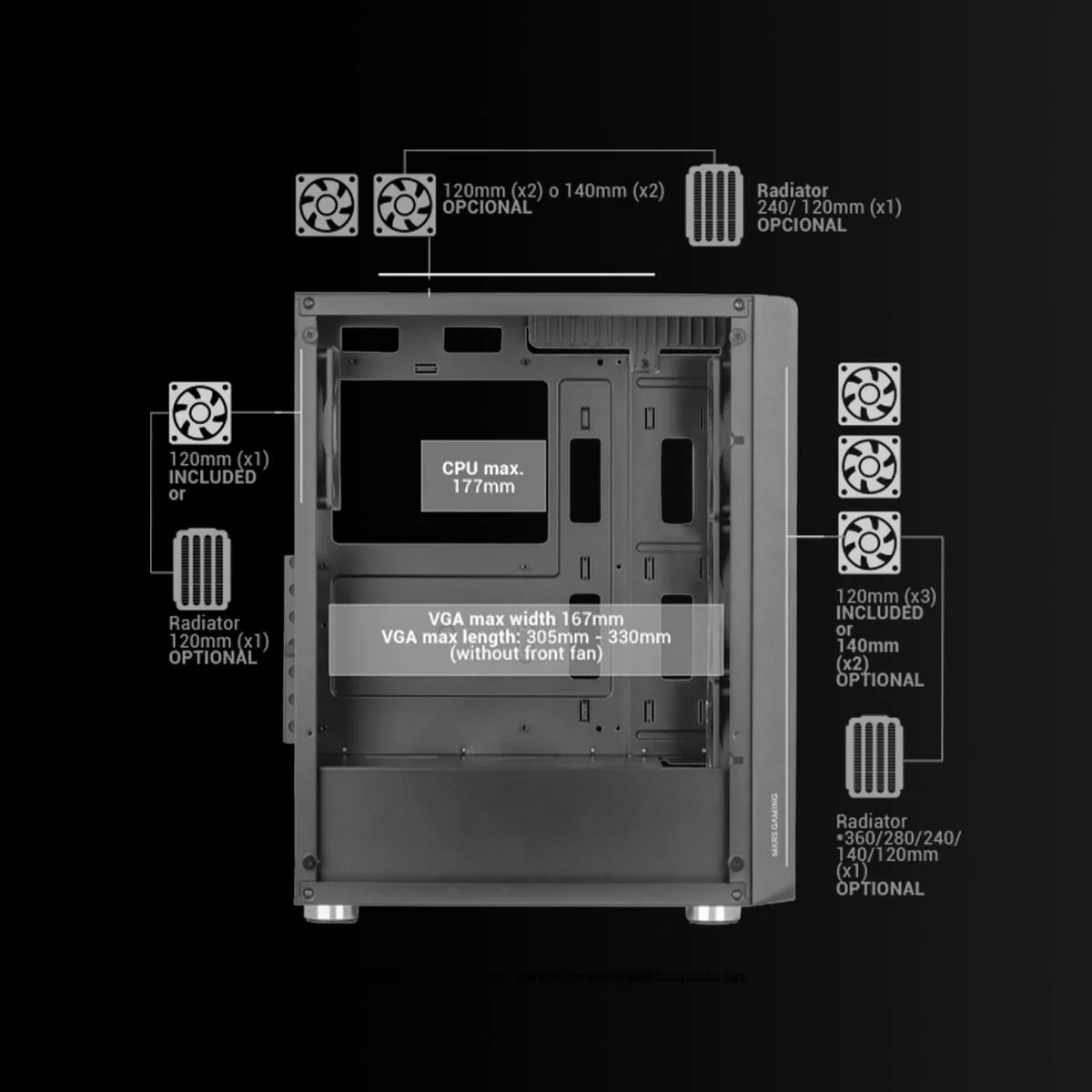 Caja Semitorre ATX Mars Gaming MCF Negro