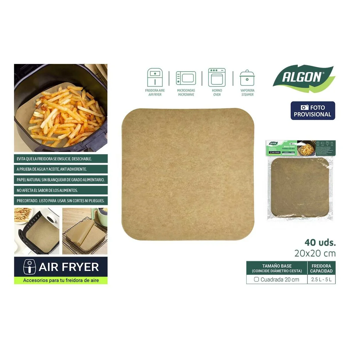 Papel para freidora de aire Inde 20 cm (24 Unidades)