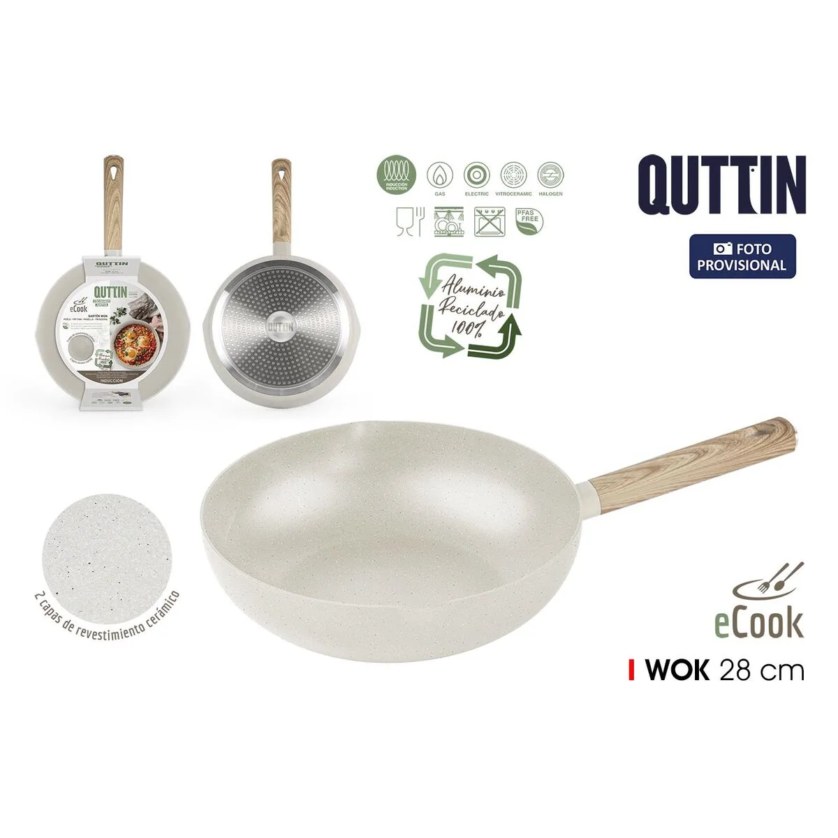 Sartén Wok Quttin ECOOK Blanco 28 x 8 cm 2,8 mm (6 Unidades)
