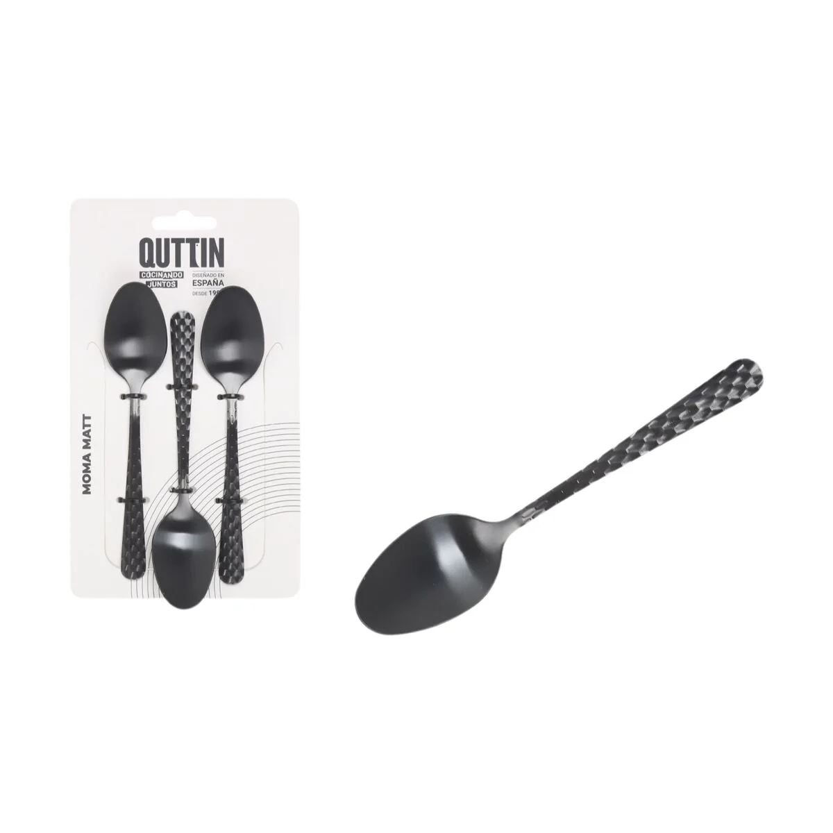 Set de cucharas de postre Quttin MOMA Negro 14,2 x 3,2 cm 3 Piezas (12 Unidades)
