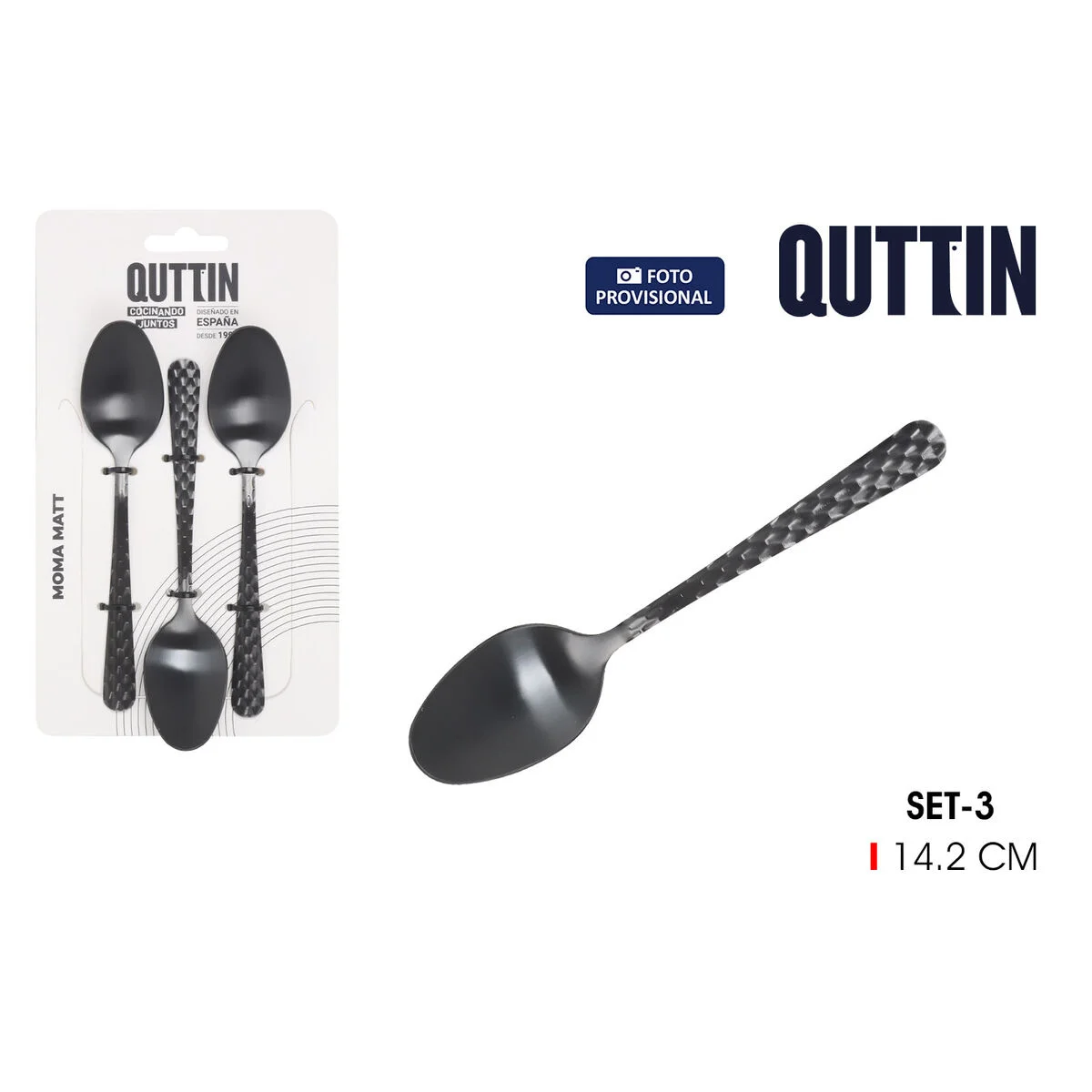 Set de cucharas de postre Quttin MOMA Negro 14,2 x 3,2 cm 3 Piezas (12 Unidades)