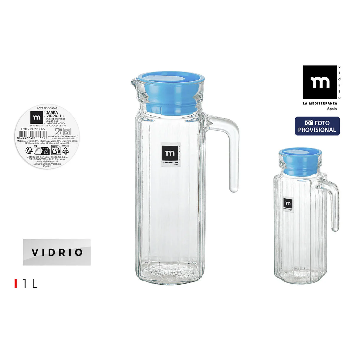 Jarra La Mediterránea Vidrio 1 L (12 Unidades)