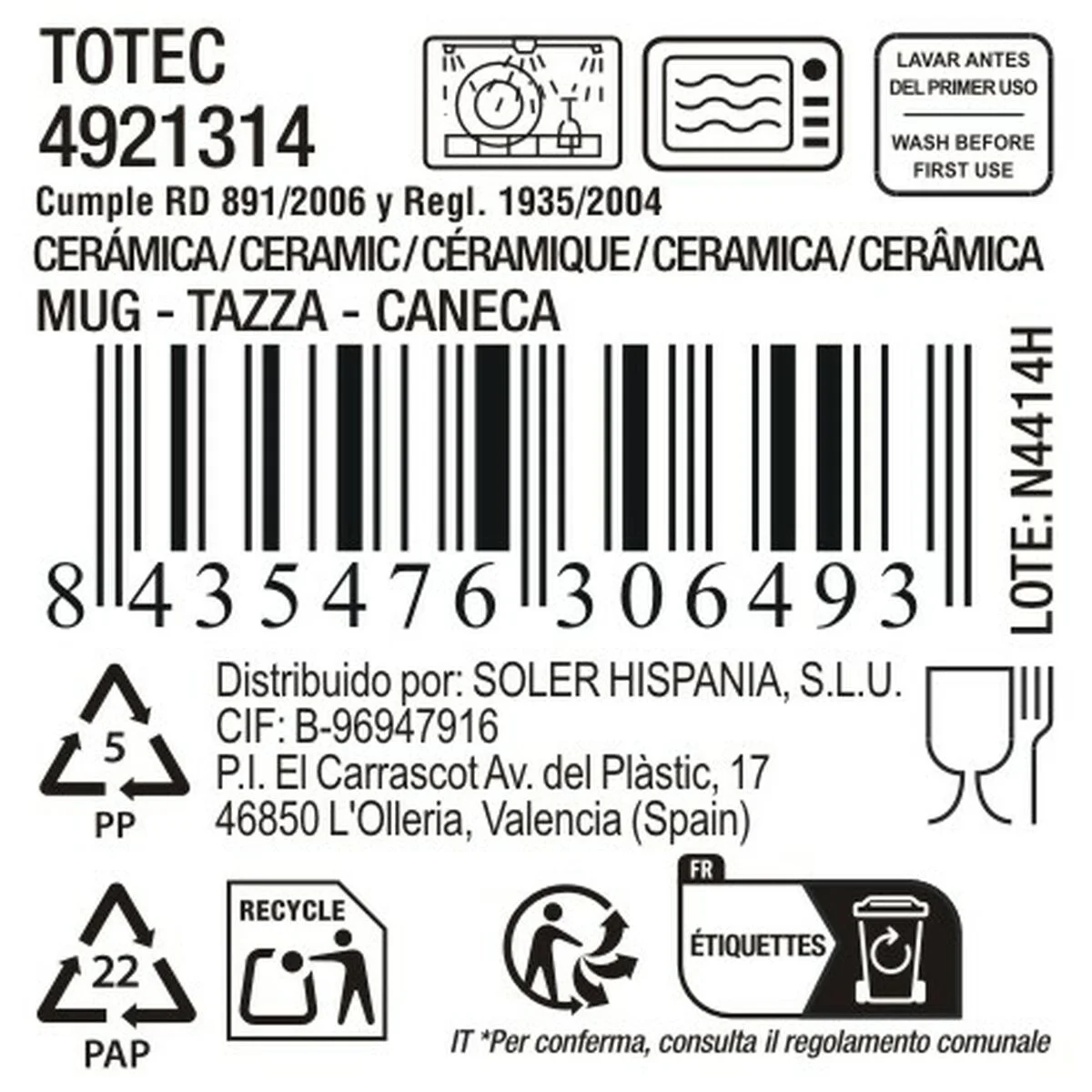 Taza La Mediterránea Totec 380 ml (18 Unidades)