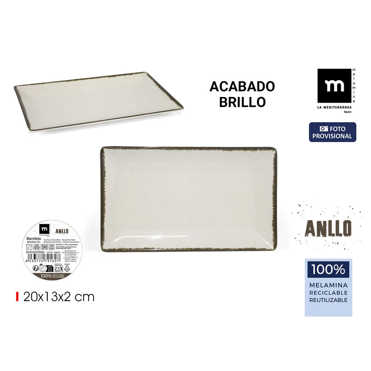 Bandeja La Mediterránea 20 x 13 x 2 cm (24 Unidades)