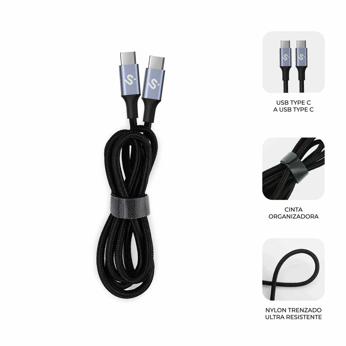 Cable USB-C a USB-C Subblim PLUS Negro 1 m