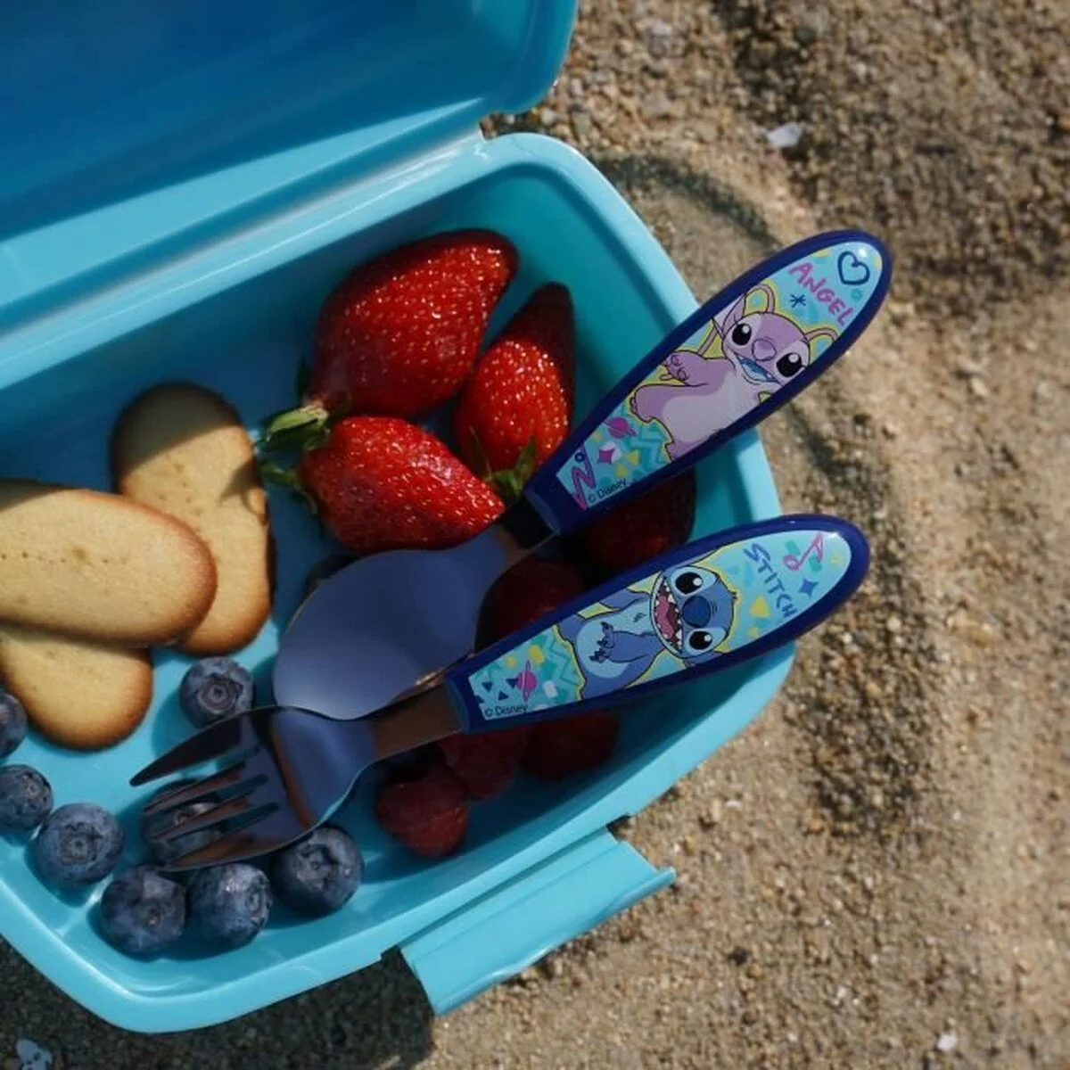 Juego de Cubiertos ThermoBaby LILO & STITCH Azul Turquesa Metal Acero Inoxidable 2 Piezas