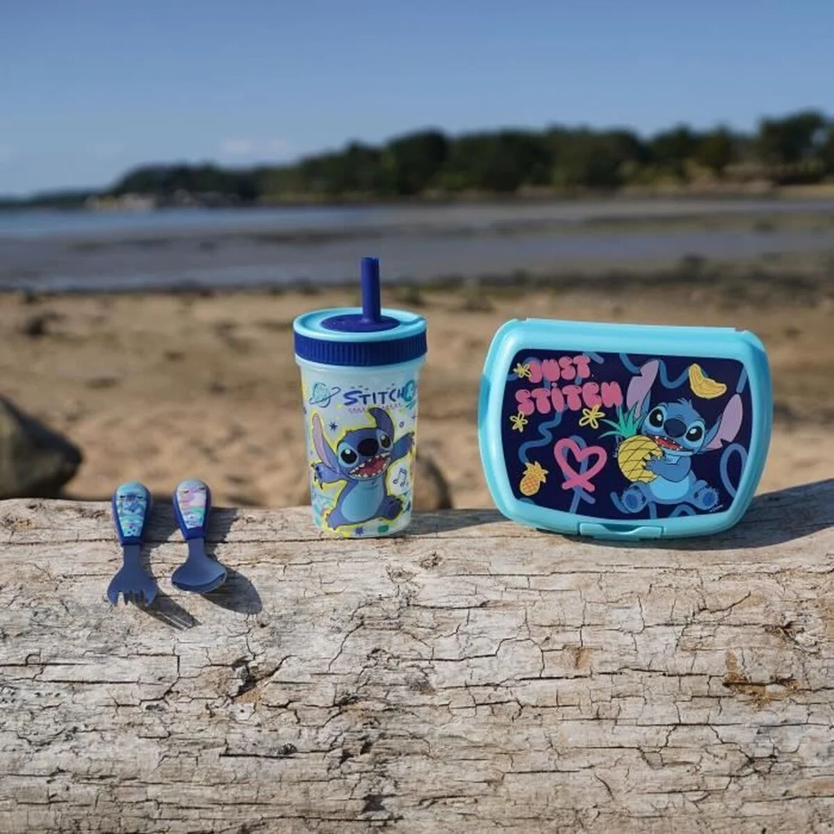 Juego de Cubiertos ThermoBaby LILO & STITCH Azul Turquesa Metal Acero Inoxidable 2 Piezas