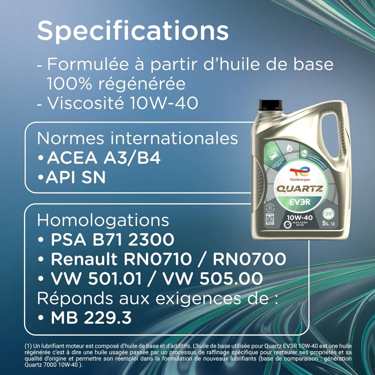 Aceite de Motor para Coche Totalenergies Quartz EV3R 10W40 5 L