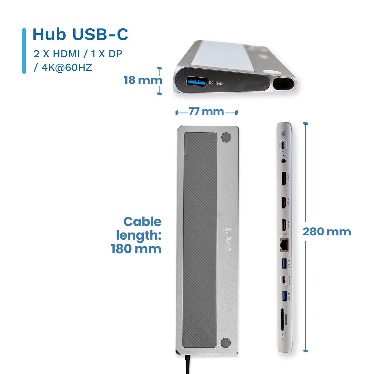 Hub USB Ewent EW1150 Gris