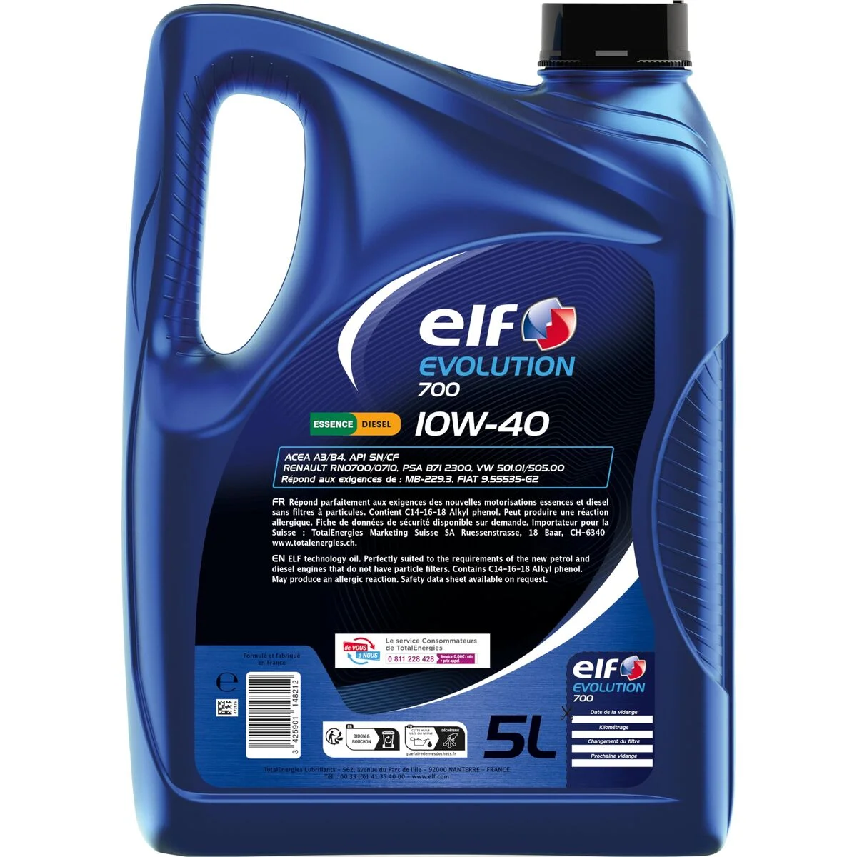 Aceite de Motor para Coche Elf Evolution 700 10W40 5 L