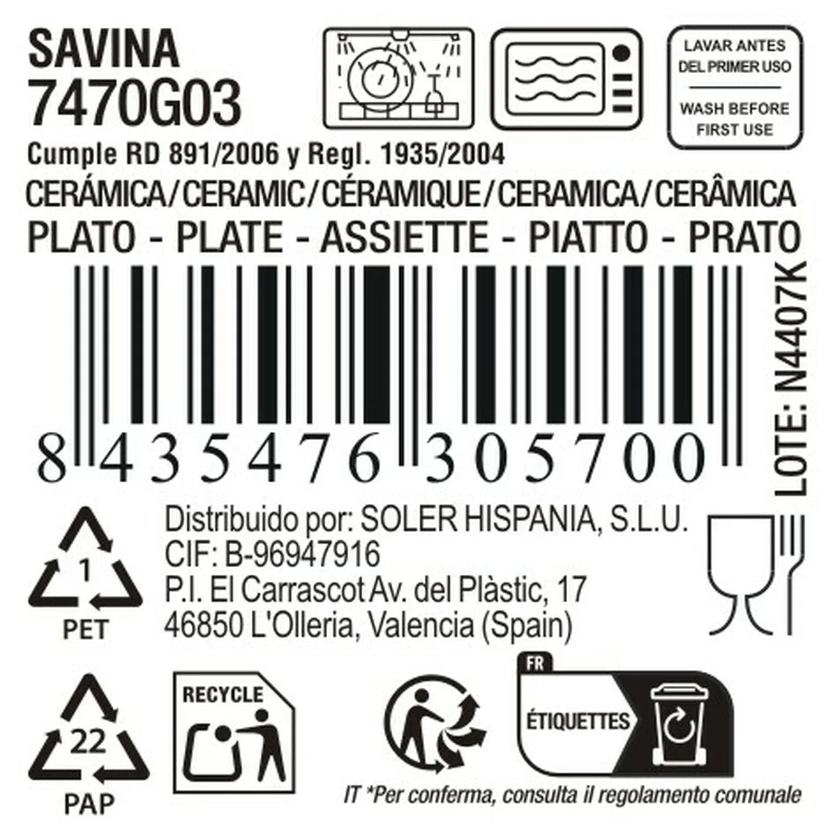 Plato Llano La Mediterránea Savina ø 21 x 3 cm (12 Unidades)