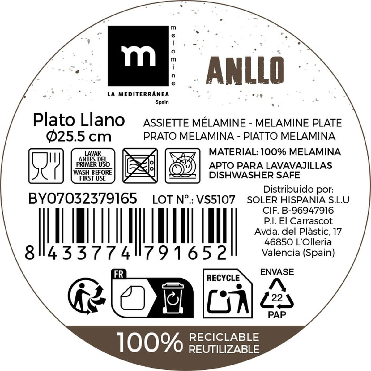 Plato Llano La Mediterránea 25,5 cm (24 Unidades)