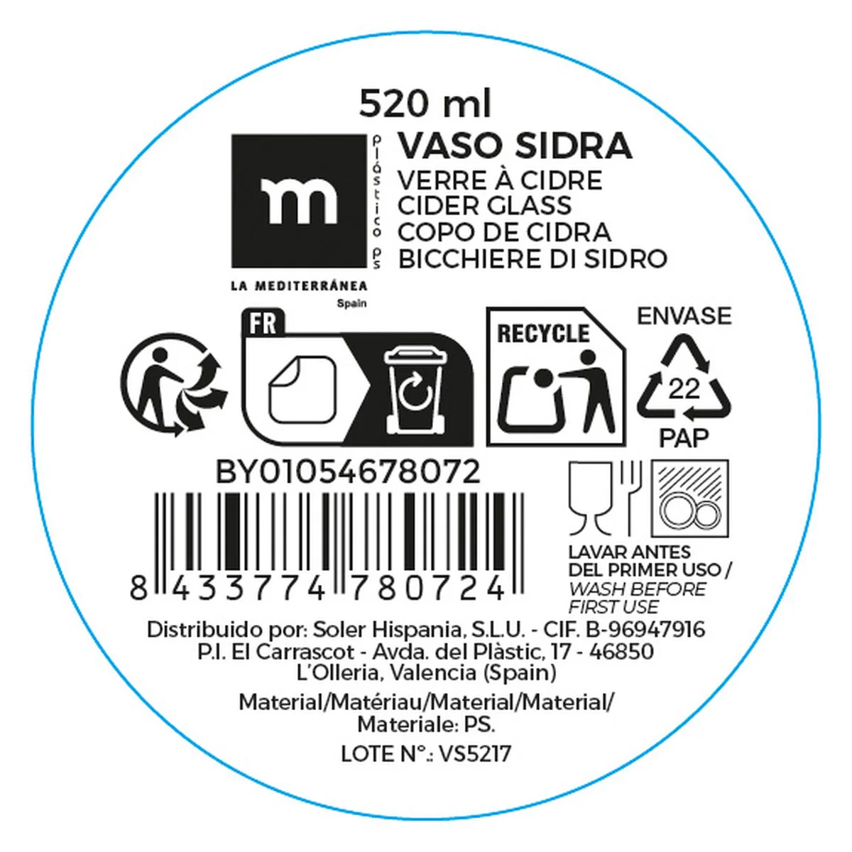 Set de Vasos La Mediterránea 0,52 l (12 Unidades)