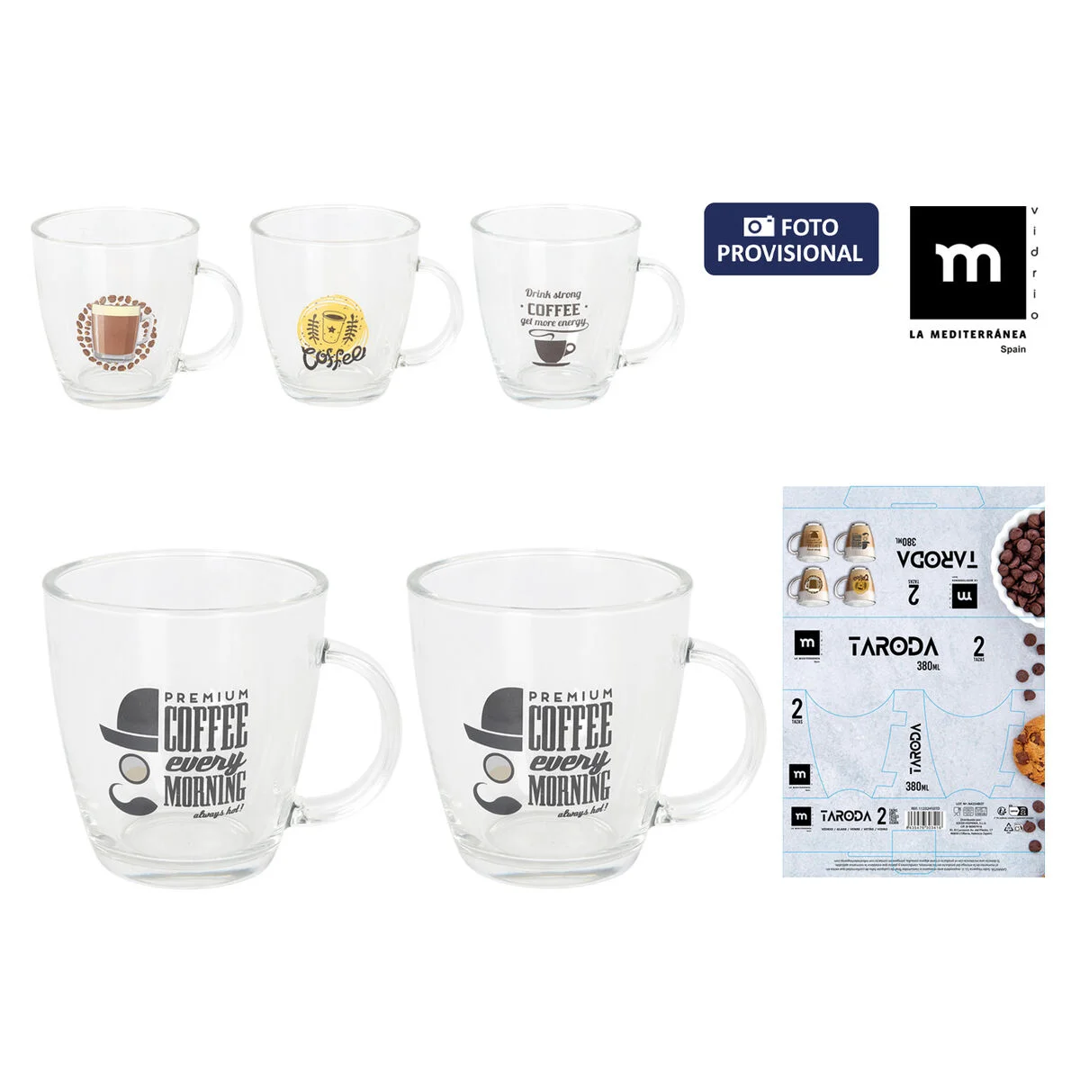 Set de Vasos La Mediterránea Taroda 380 ml 2 Piezas (24 Unidades)