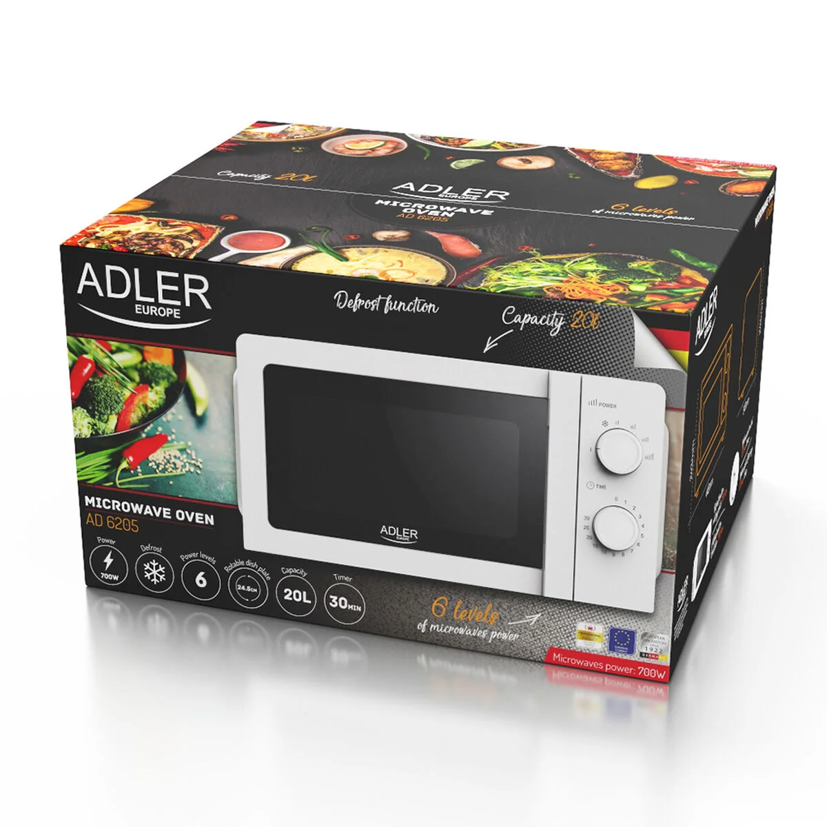 Microondas Adler AD 6205 Blanco Negro 700 W 20 L