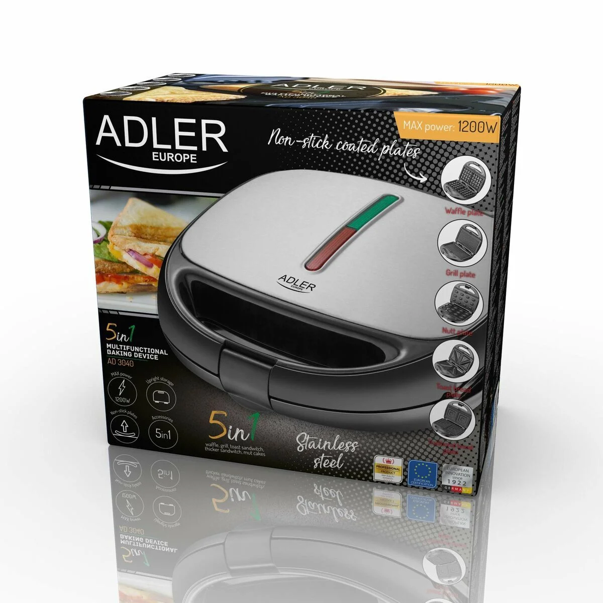 Sandwichera Adler AD 3040 Negro 1200 W