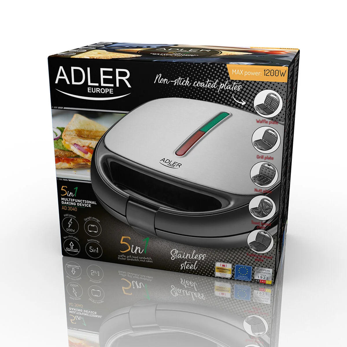 Sandwichera Adler AD 3040 Negro 1200 W