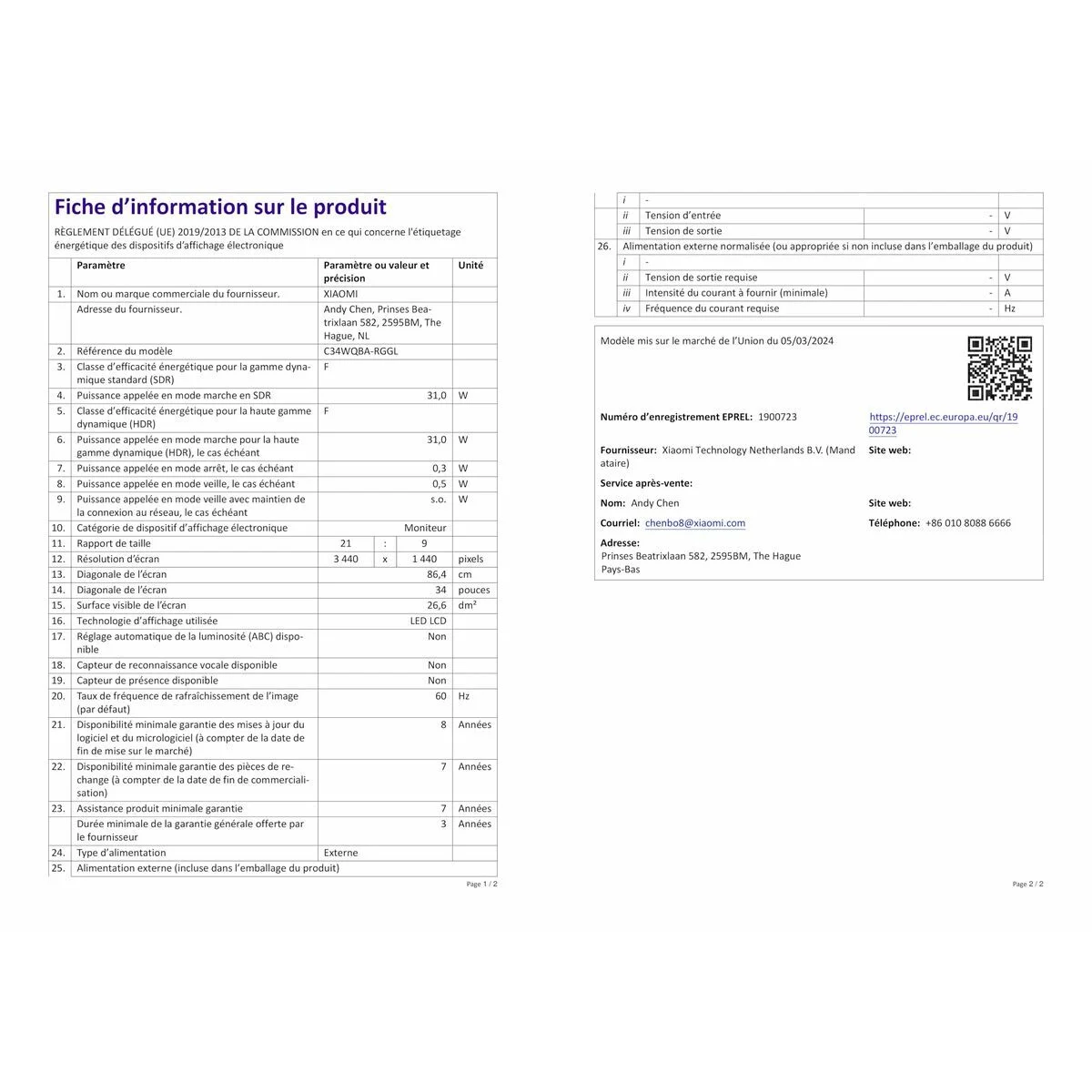 Monitor Xiaomi G34WQi Wide Quad HD 34"