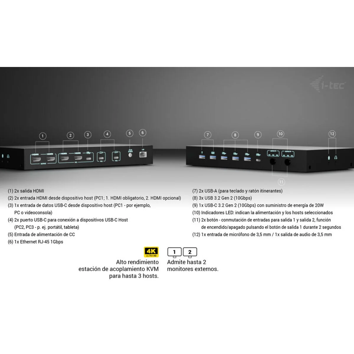 Hub USB i-Tec C31KVMDOCKPDPRO Negro