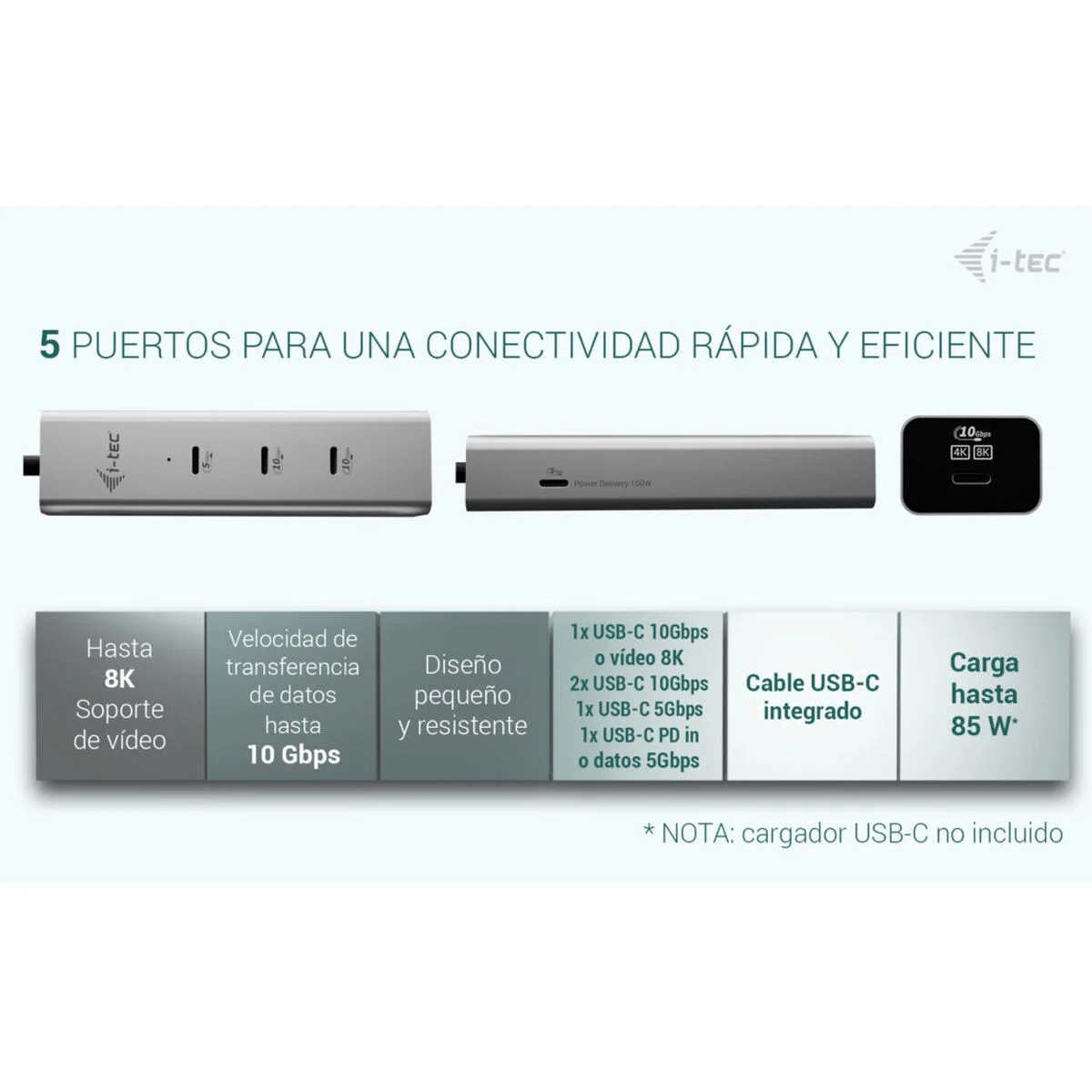 Hub USB i-Tec C31HUBMETAL8KPDPRO Plateado