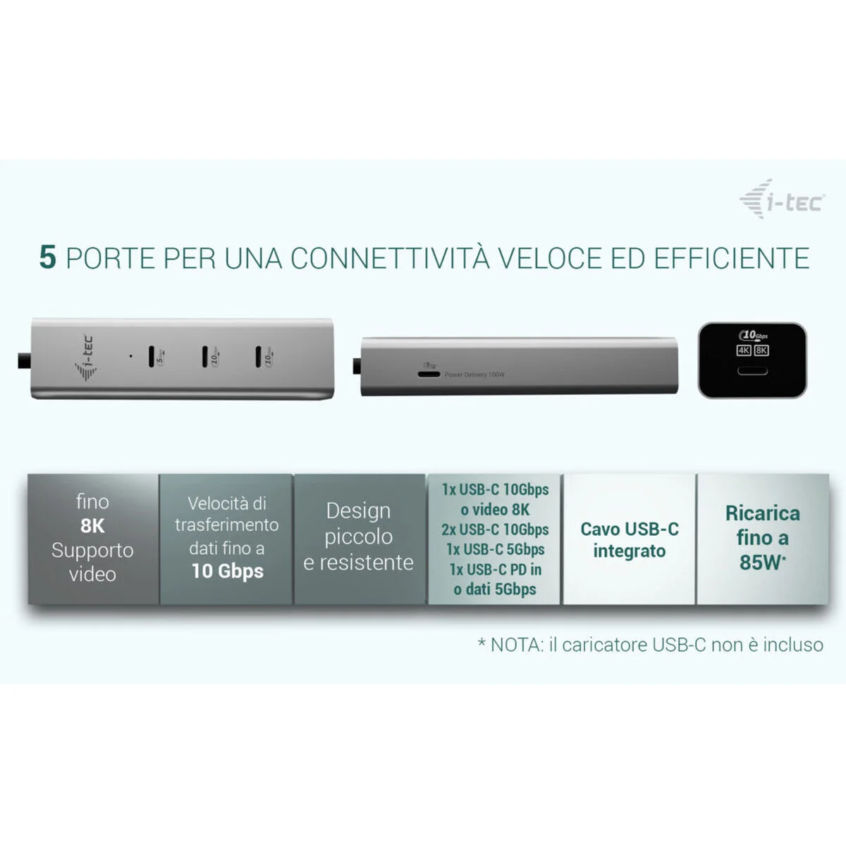 Hub USB i-Tec C31HUBMETAL8KPDPRO Plateado