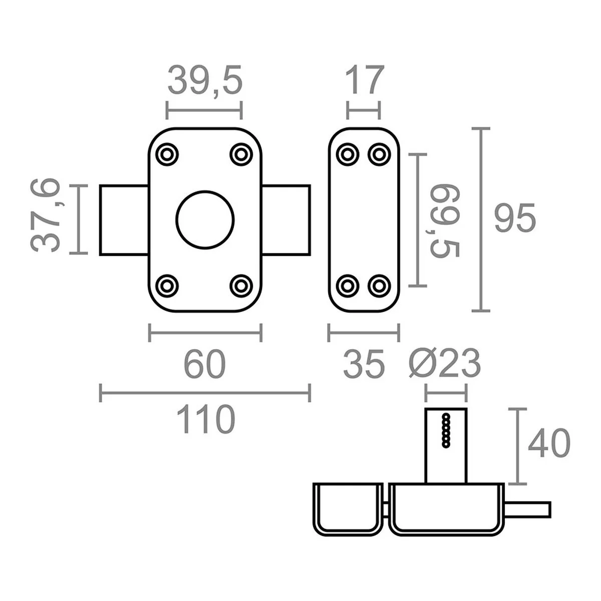 Cerradura de sobreponer Micel crr15 Acero izquierda-derecha Gris