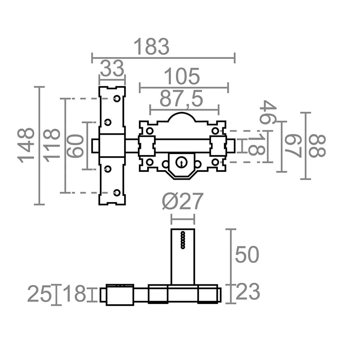 Cerrojo de seguridad Micel crr07 105l/50 Acero Gris 50 mm Sobreponer