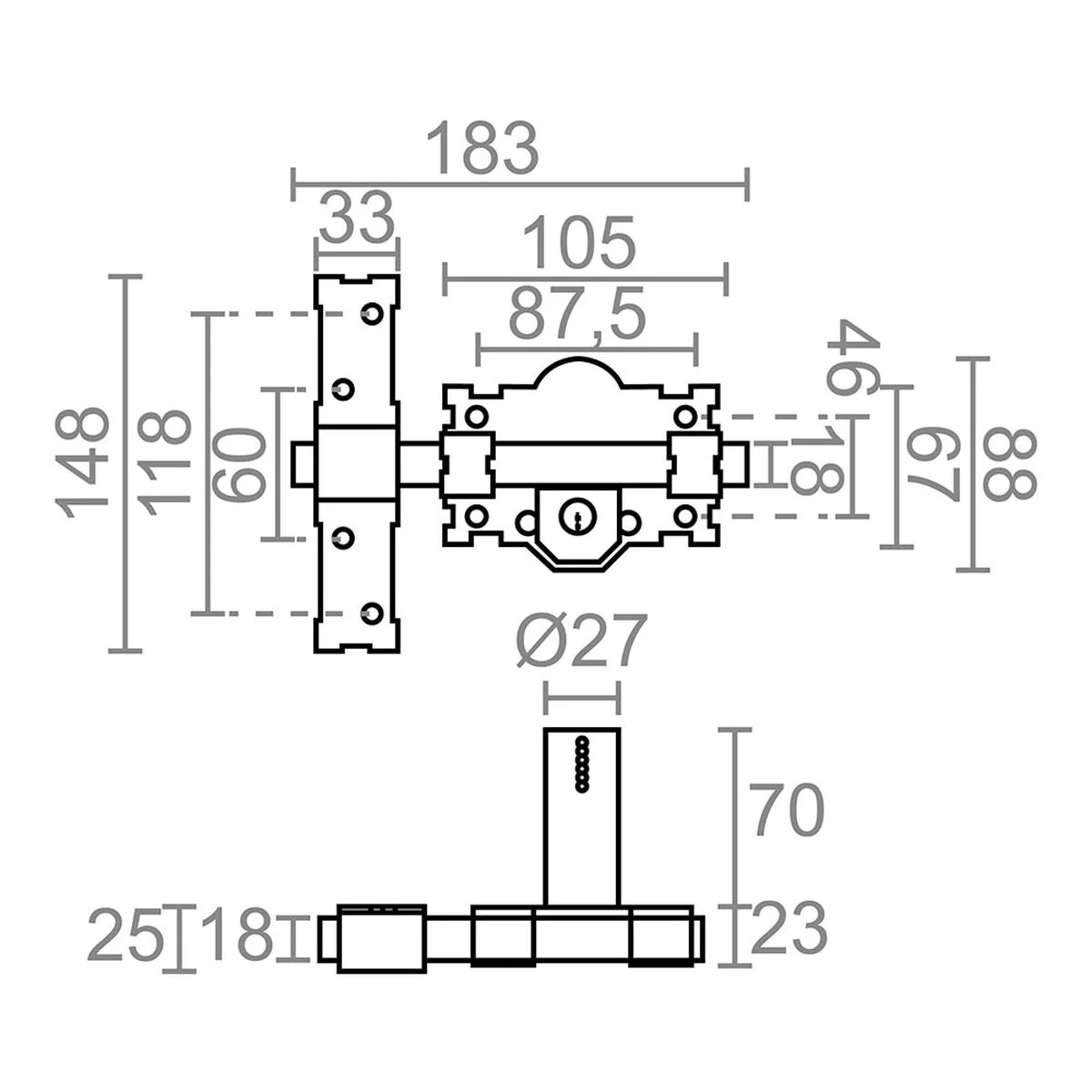 Cerrojo de seguridad Micel crr07 105l/70 Acero Gris Sobreponer
