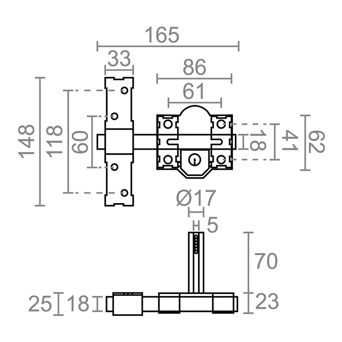 Cerrojo de seguridad Micel crr09 86l/70 mm Acero Níquel Sobreponer