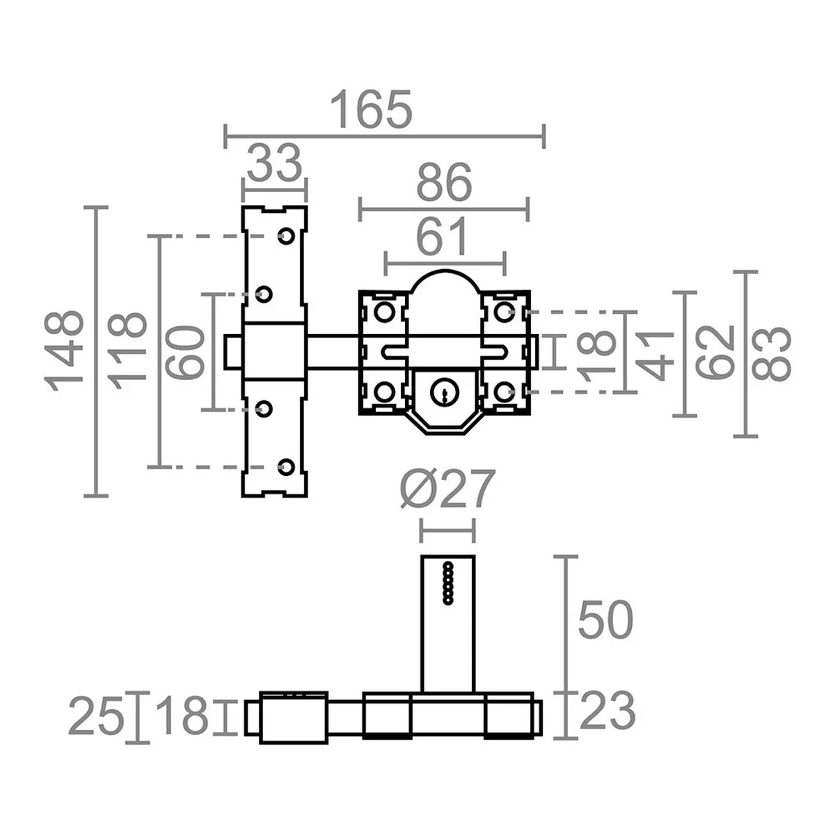 Cerrojo de seguridad Micel crr13 86l/50 mm Acero Gris 50 mm izquierda-derecha Sobreponer