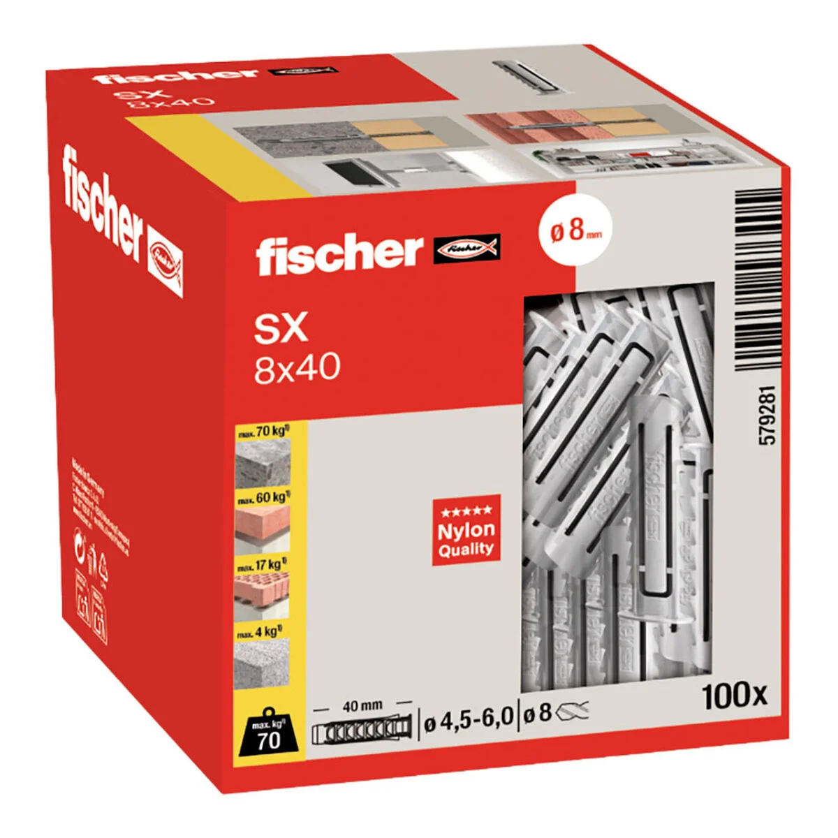 Tacos Fischer sx Ø 8 x 40 mm (100 Unidades)