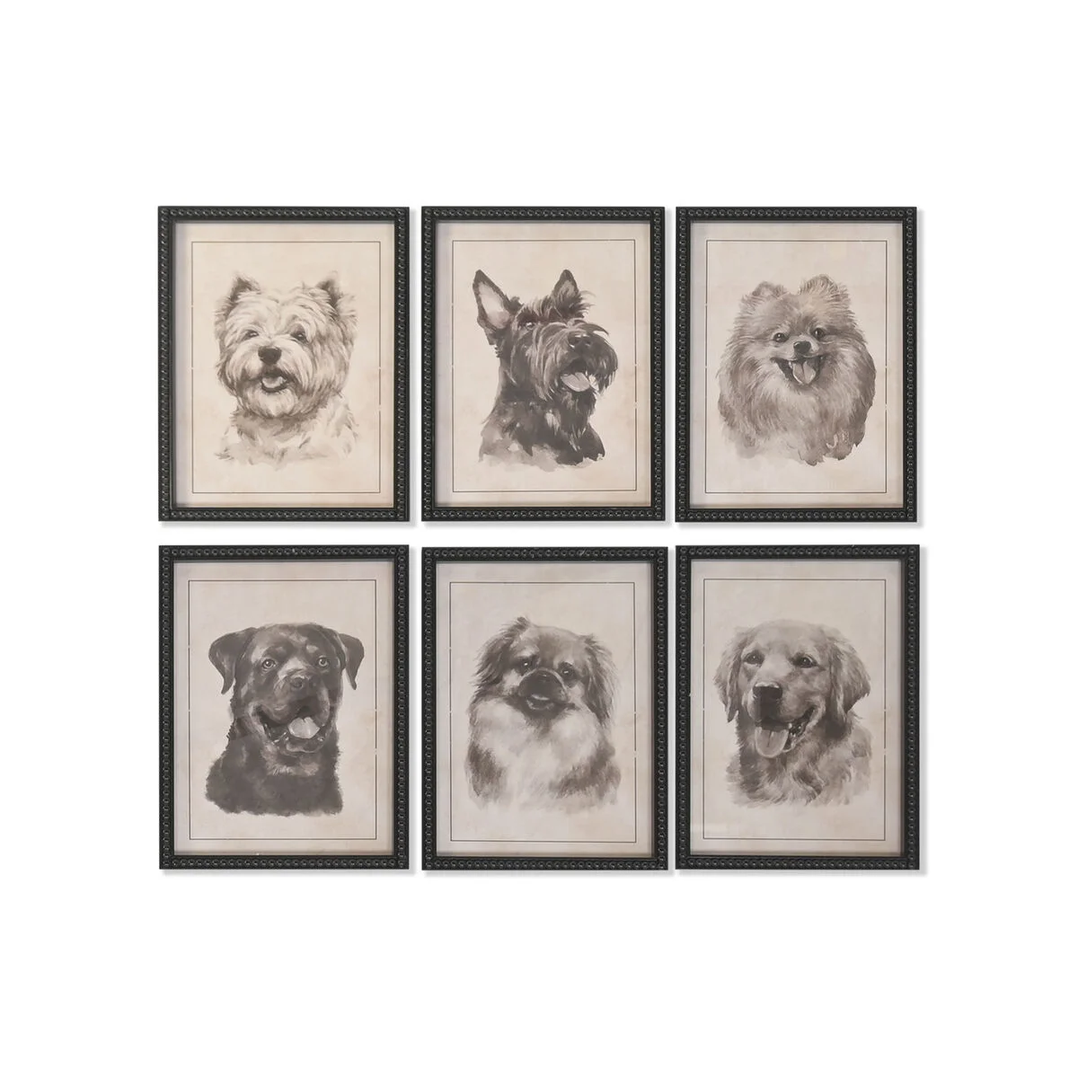 Cuadro Home ESPRIT Marrón Negro Perro Cottage 30 x 2,5 x 40 cm (6 Unidades)