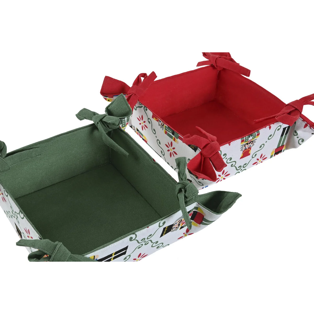 Cesta Decorativa Home ESPRIT Blanco Rojo Verde Beige Cascanueces Navidad 30 x 30 x 8 cm (2 Unidades)
