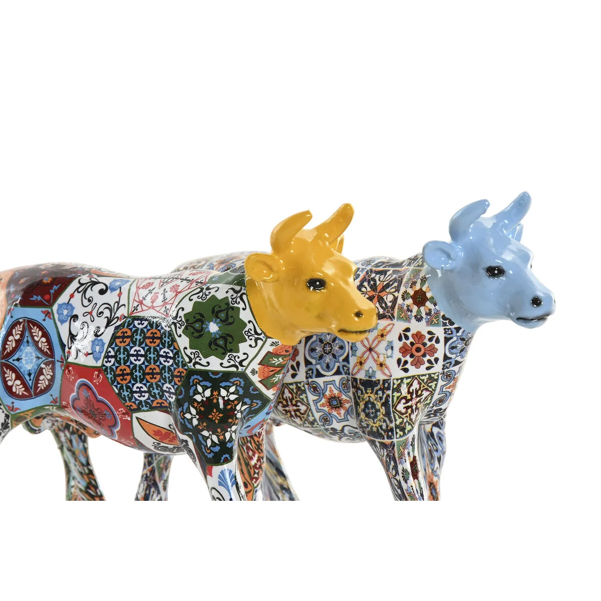 Figura Decorativa Home ESPRIT Amarillo Azul Multicolor Toro 16 x 6 x 12 cm (2 Unidades)