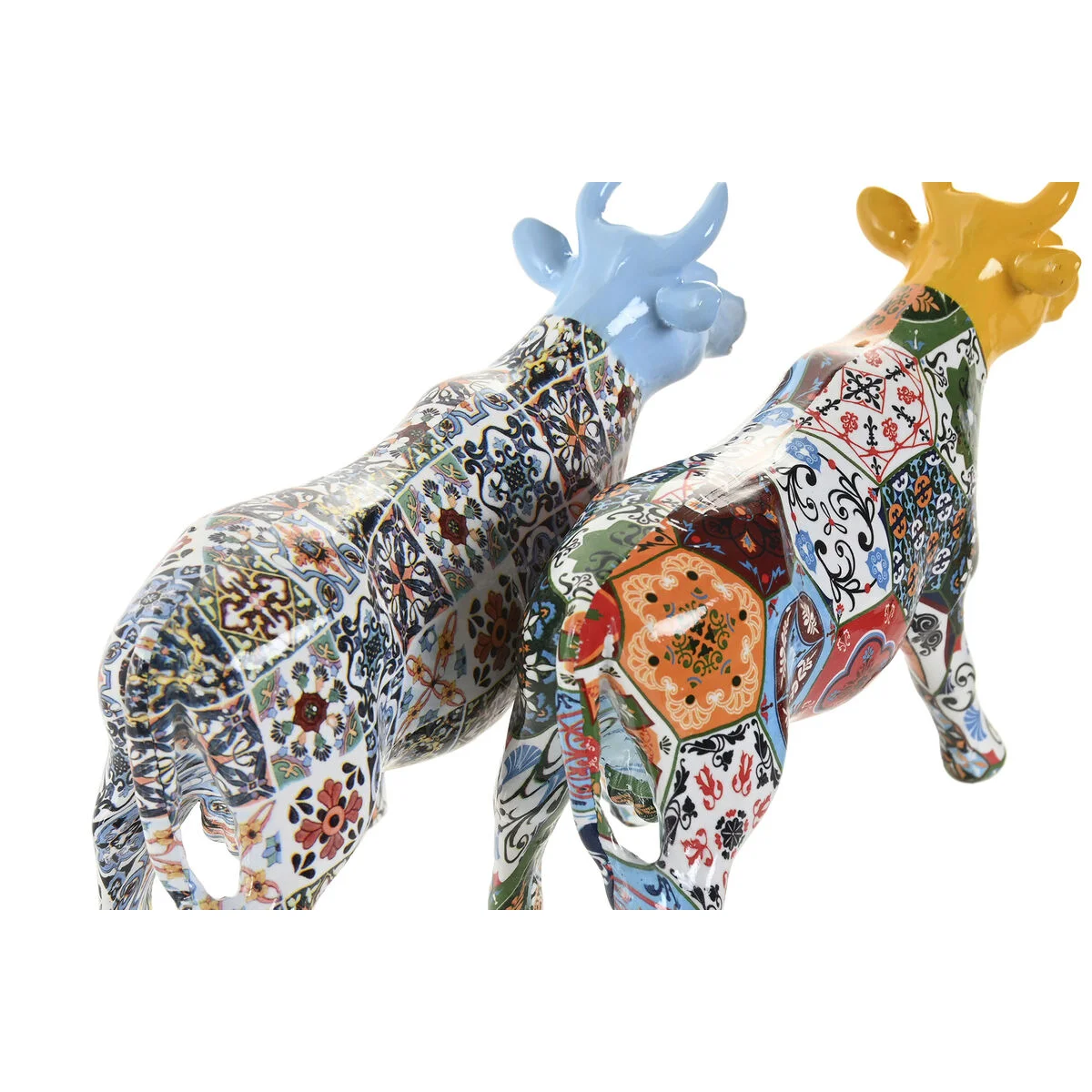 Figura Decorativa Home ESPRIT Amarillo Azul Multicolor Toro 16 x 6 x 12 cm (2 Unidades)