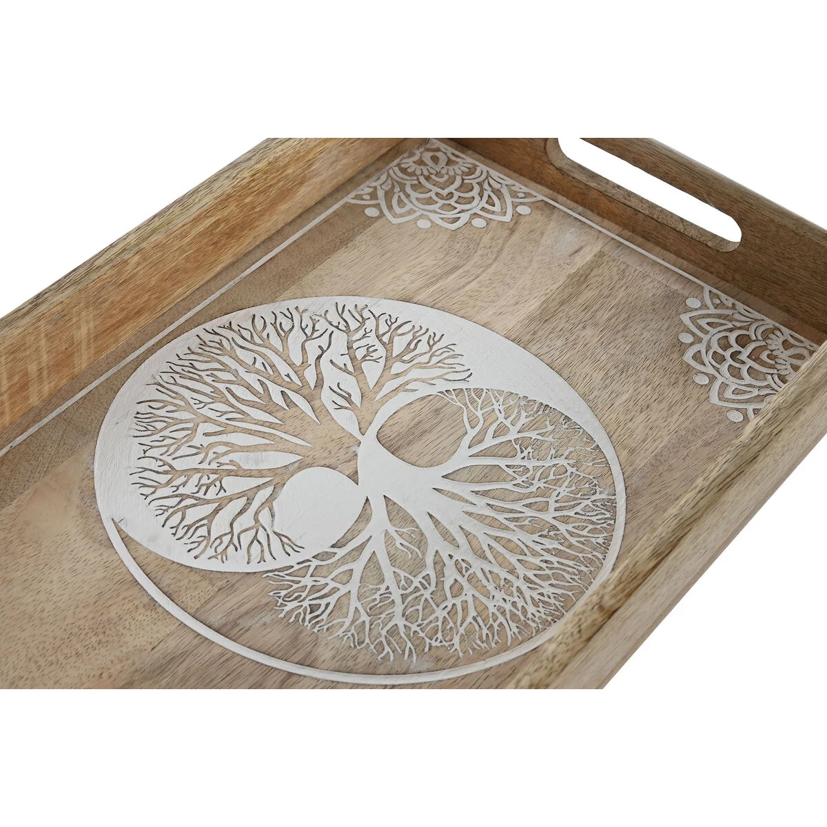 Bandeja de Aperitivos Home ESPRIT Blanco Natural Árbol Indio Decapé 43,5 x 27 x 5,5 cm (2 Unidades)