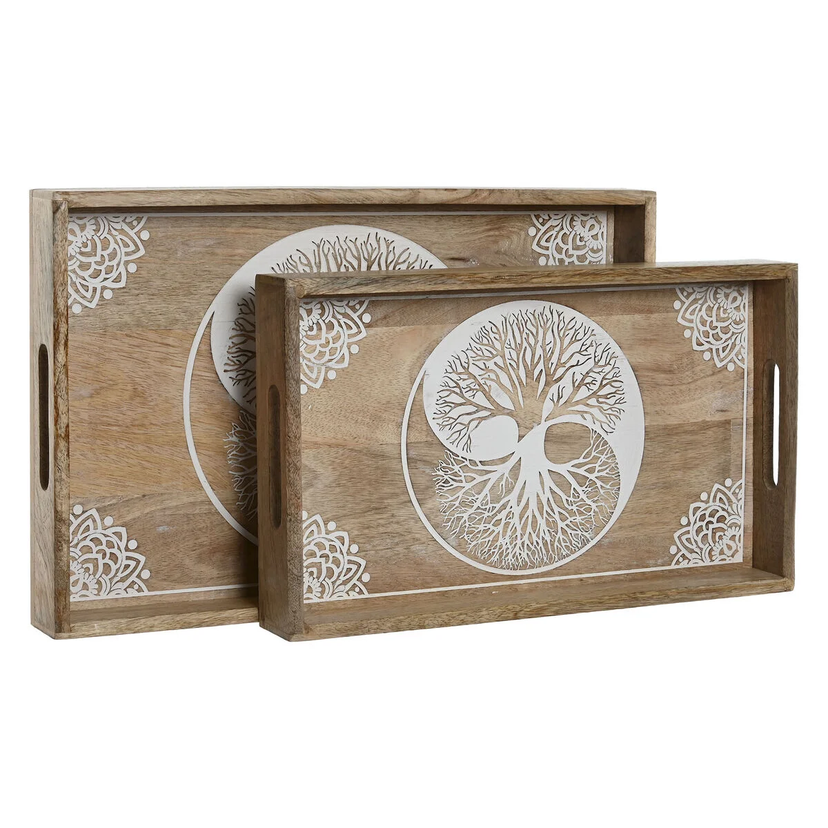 Bandeja de Aperitivos Home ESPRIT Blanco Natural Árbol Indio Decapé 43,5 x 27 x 5,5 cm (2 Unidades)