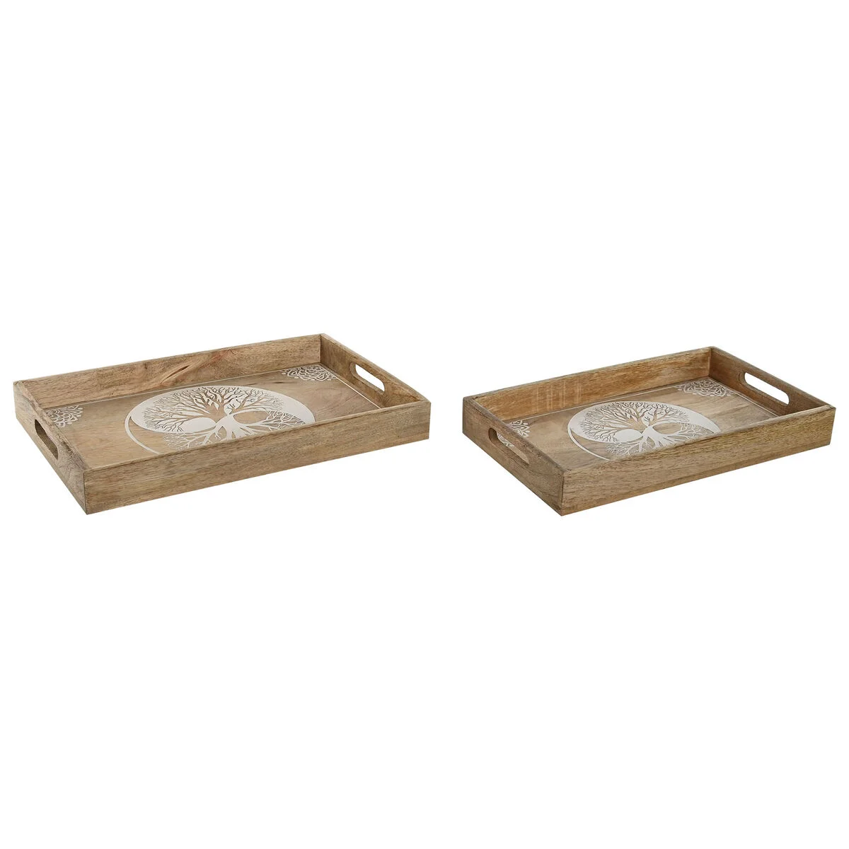 Bandeja de Aperitivos Home ESPRIT Blanco Natural Árbol Indio Decapé 43,5 x 27 x 5,5 cm (2 Unidades)