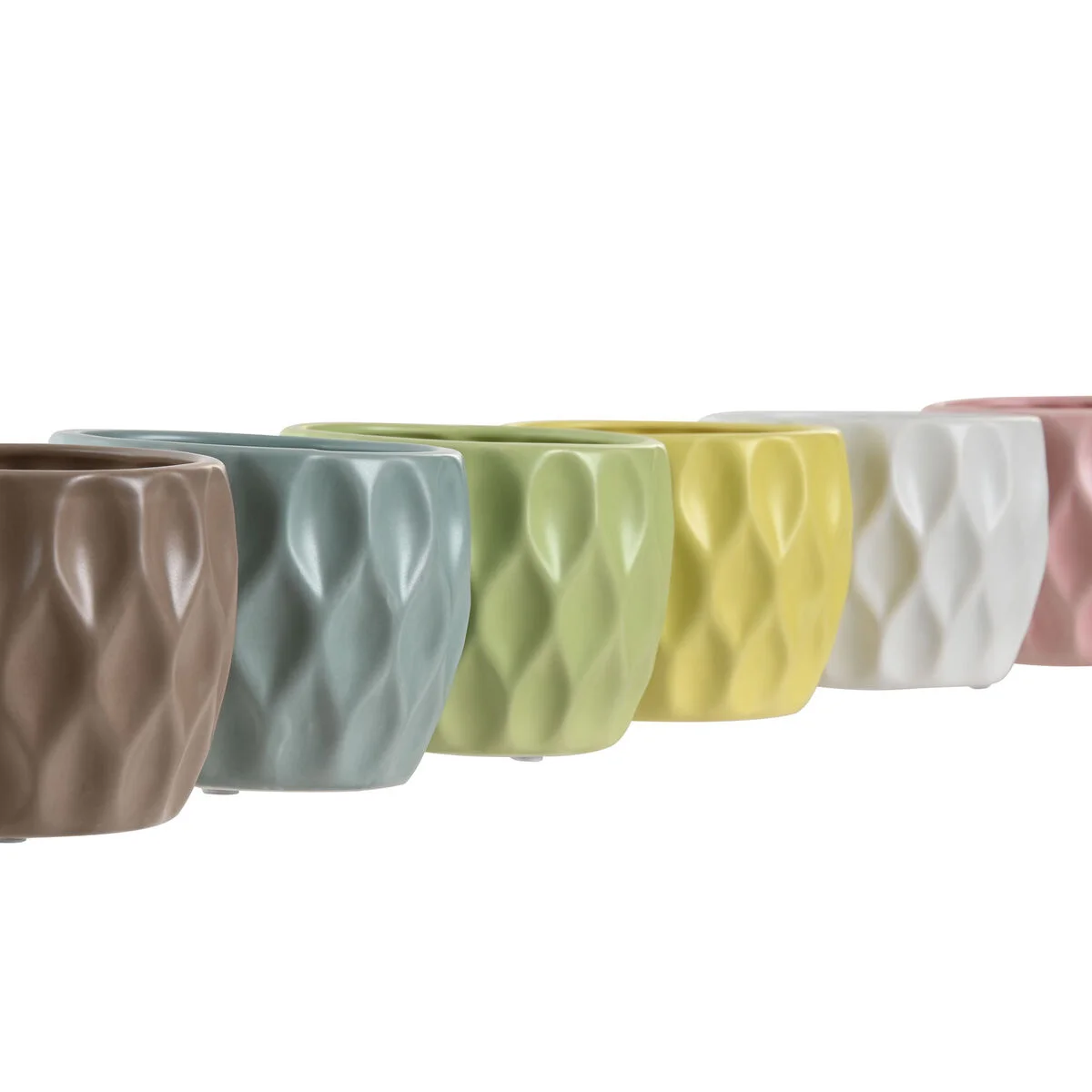 Macetero Home ESPRIT Amarillo Blanco Verde Rosa Dolomita Rombos 12 x 12 x 10 cm (6 Unidades)