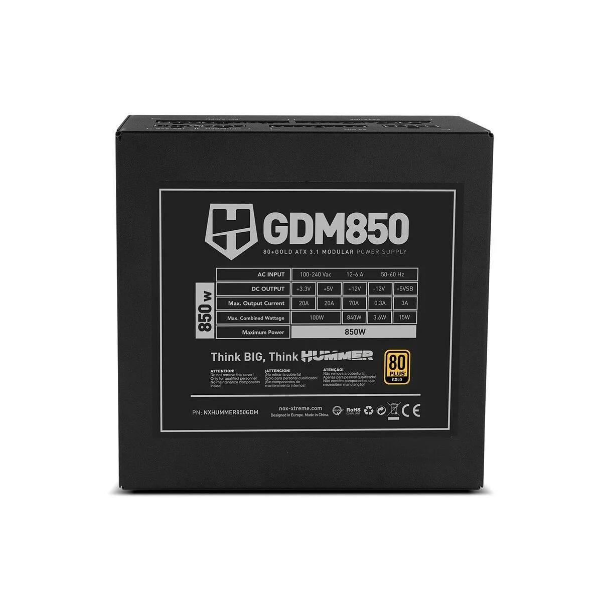 Fuente de Alimentación Nox-Xtreme NXHUMMER850GDM ATX 850 W 80 Plus Gold