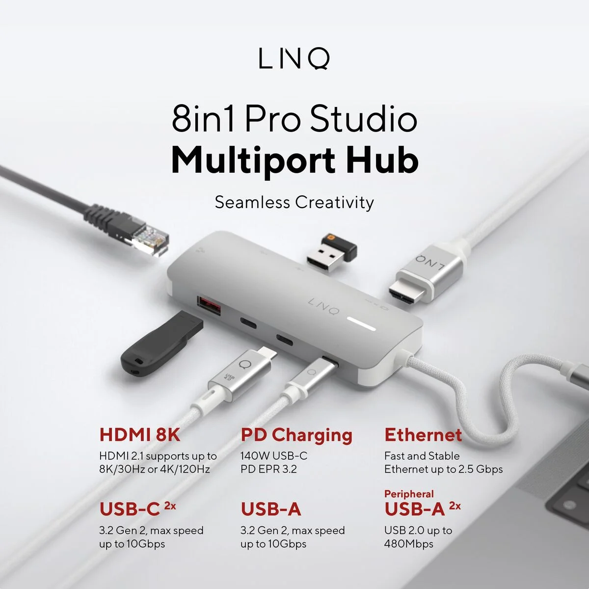 Hub USB Linq Byelements LQ49081PS Blanco Gris