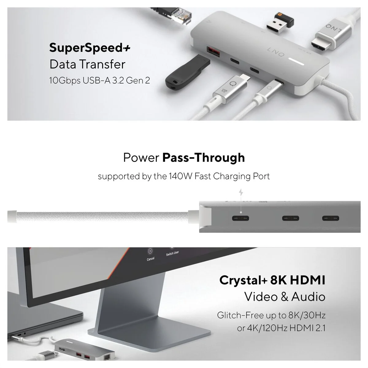 Hub USB Linq Byelements LQ49081PS Blanco Gris