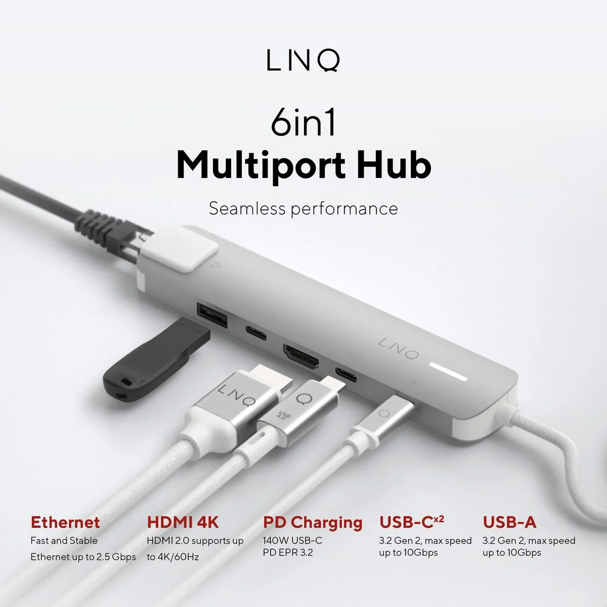 Hub USB Linq Byelements LQ49061 Blanco Gris