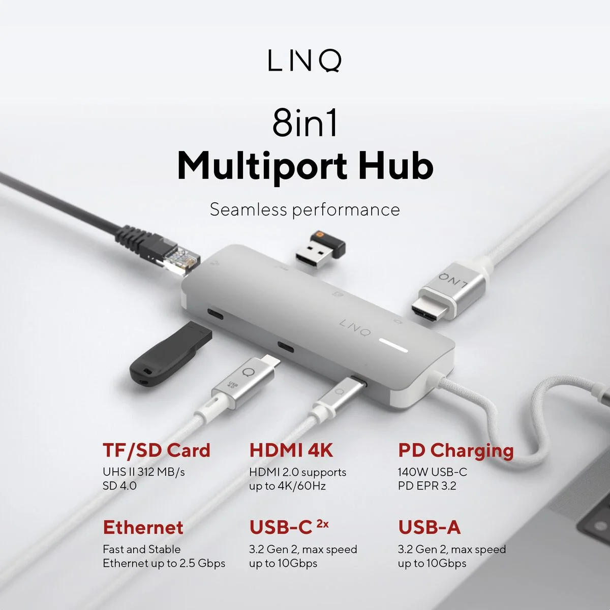 Hub USB Linq Byelements LQ49081 Blanco Gris